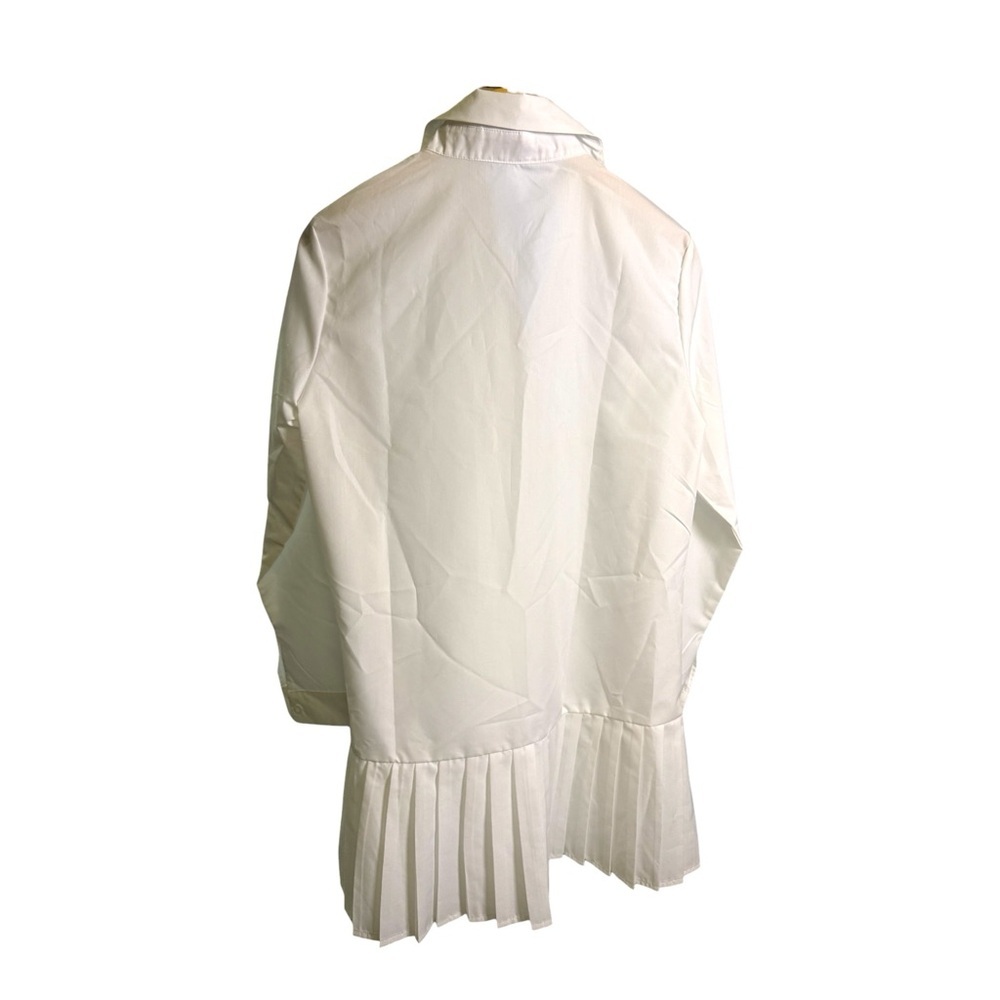 White Button Front Pleated Hem Long Sleeve L Blouse Preppy Modern Blokecore NWOT - Picture 3 of 4